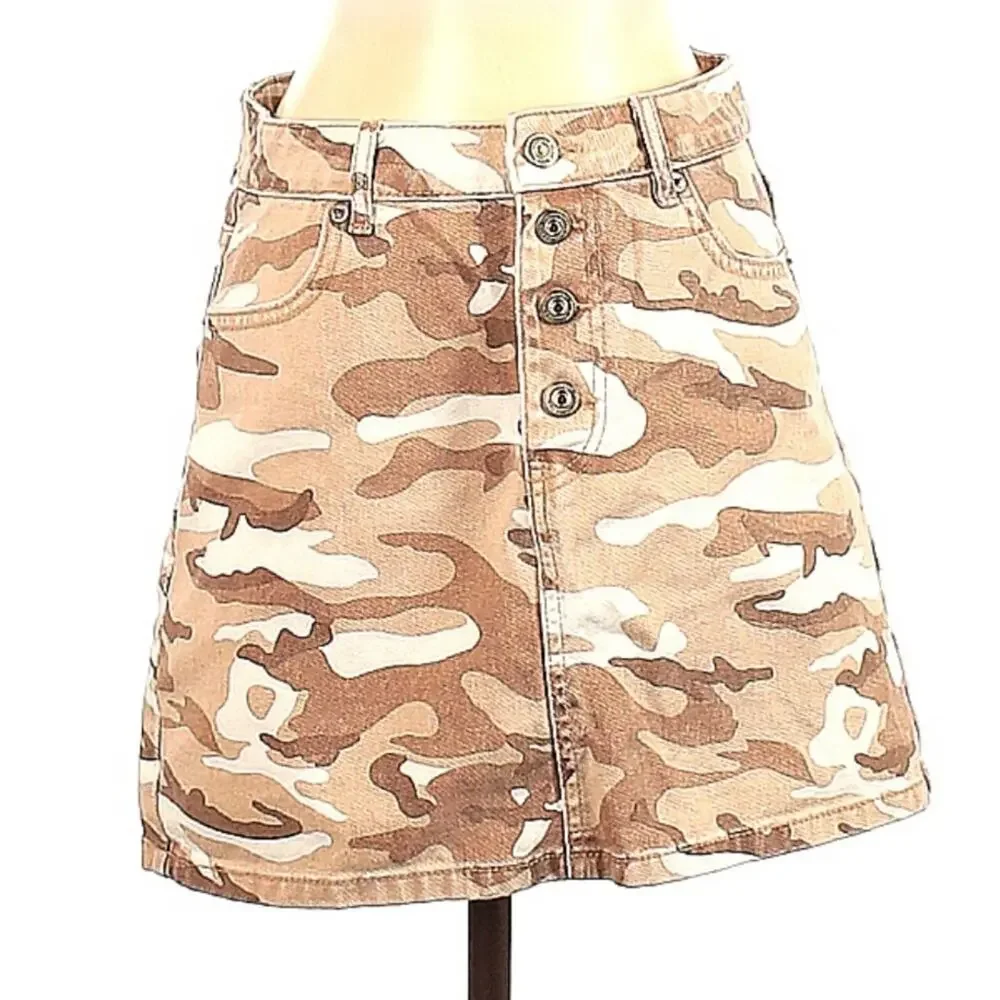 Pimkie collection tan corduroy button down denim mini skirt, 40 or‎ small